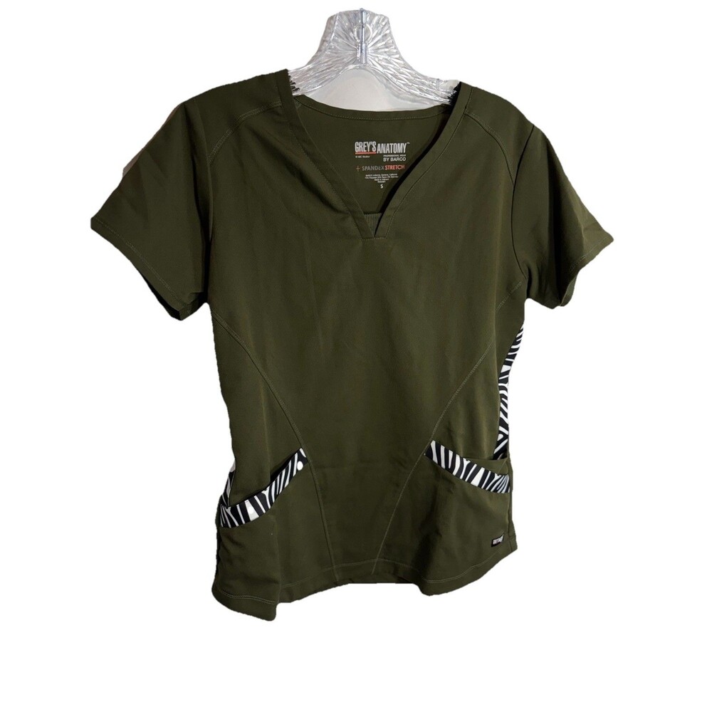 Greys Anatomy Scrub Stretch Cleo Zebra Trim 3-Pocket Sweetheart Neckline Top